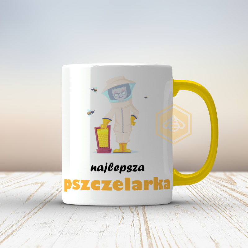 Kubek z nadrukiem żółty – najlepsza pszczelarka