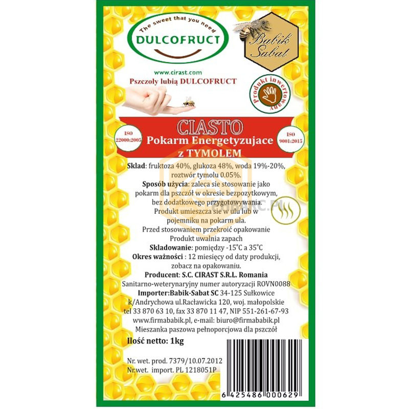Ciasto dla pszczół z tymolem 1kg – DULCOFRUCT