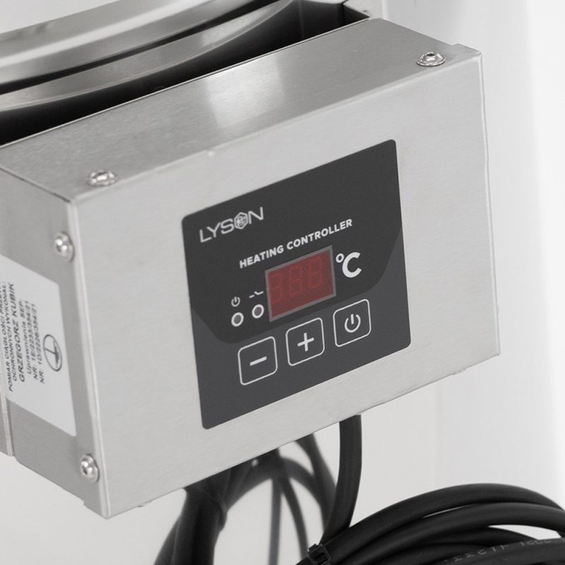 Odstojnik nierdzewny z płaszczem grzewczym 150L, 230V, dno stożkowe – PREMIUM – ŁYSOŃ