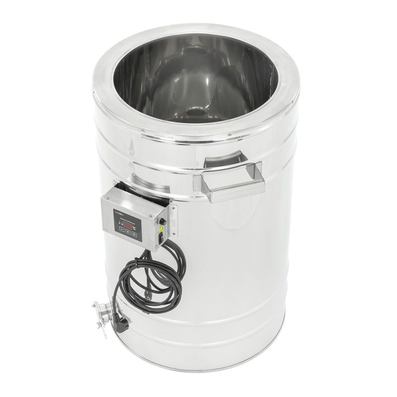 Odstojnik nierdzewny z płaszczem grzewczym 70L, 230V, stożkowe dno – PREMIUM – ŁYSOŃ