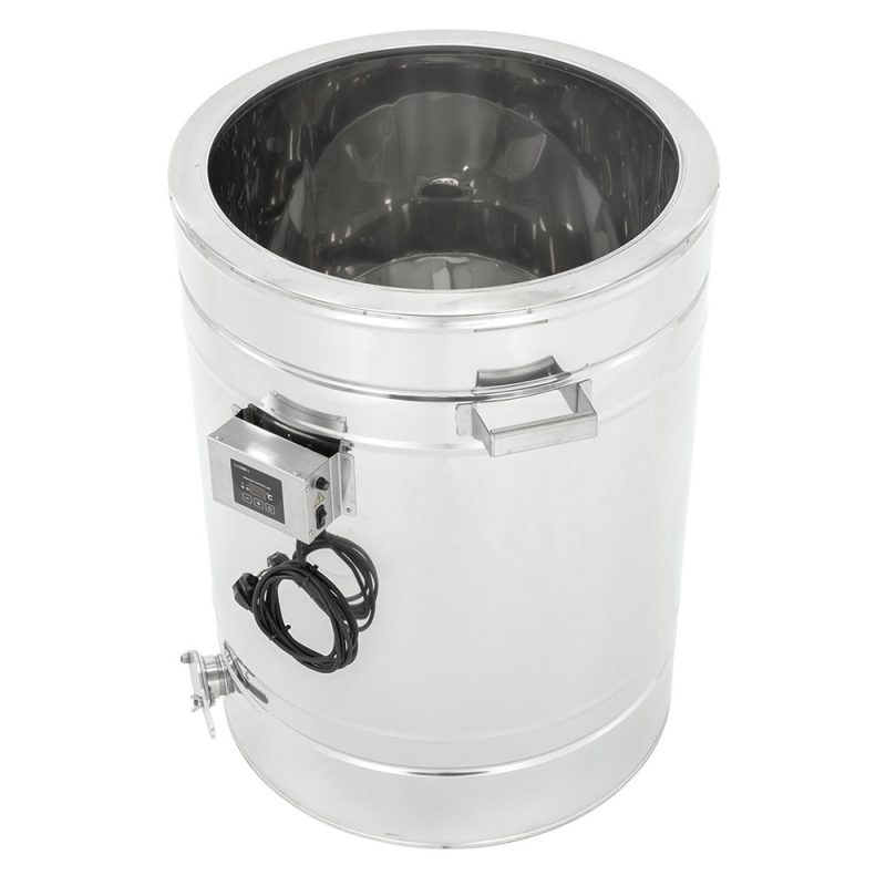 Odstojnik nierdzewny z płaszczem grzewczym 200L, 230V, dno stożkowe – PREMIUM – ŁYSOŃ