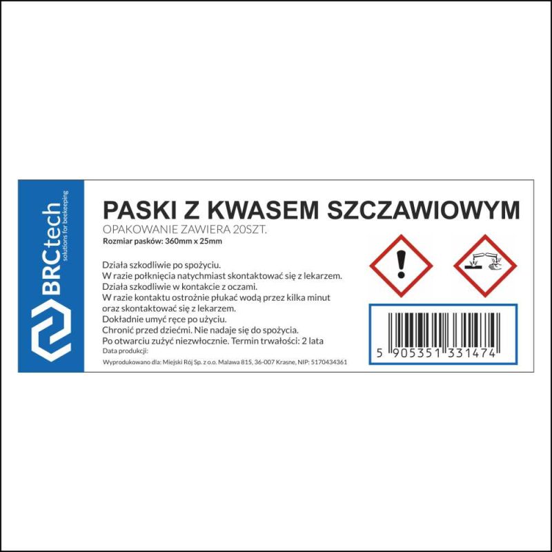 Paski z kwasem szczawiowym i gliceryną 20 szt – BRCtech