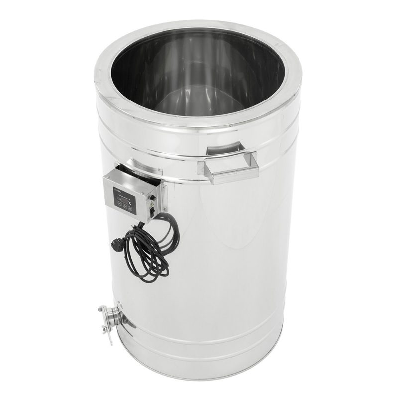 Odstojnik nierdzewny z płaszczem grzewczym 150L, 230V, dno stożkowe – PREMIUM – ŁYSOŃ