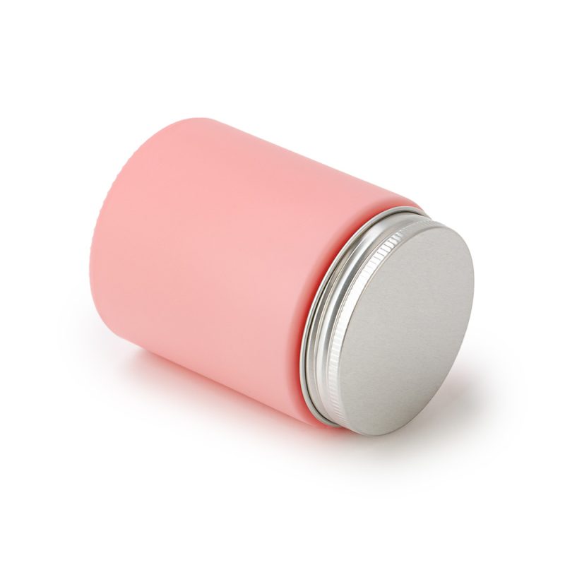 Pojemnik do świec szklany, matowy różowy z srebrnym wieczkiem 170ml - obrazek 4